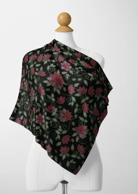 Red Beaded Rose Satin Shawl