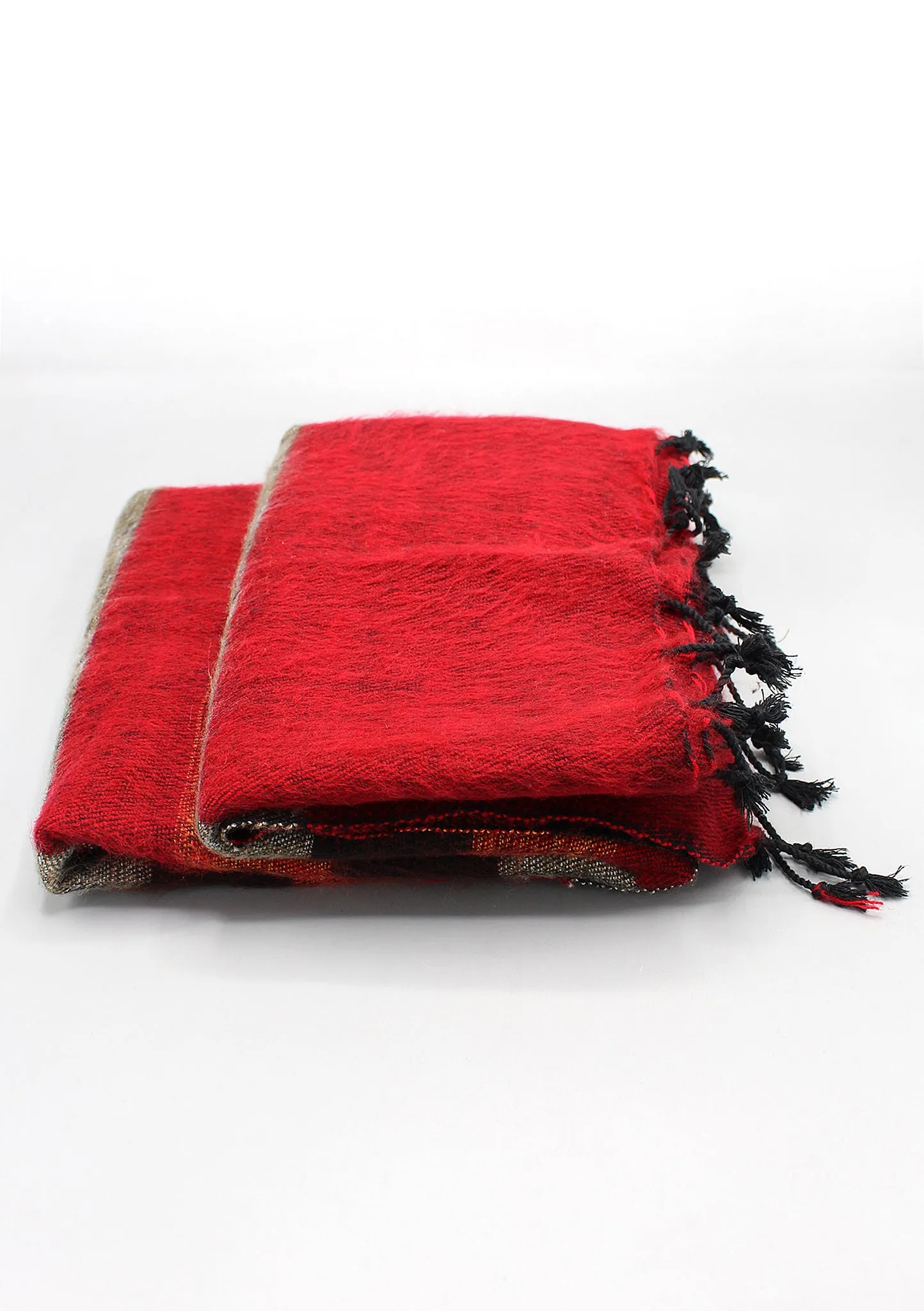 Red Brown Mix Stripe Hand-loomed Yak Wool Shawl