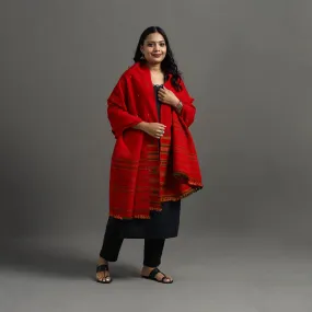 Red - Kutch Handwoven Mirror Work Woollen Shawl 97