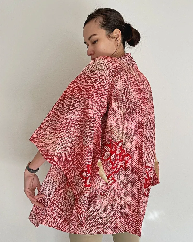 Red Orchid  Shibori Haori Kimono Jacket