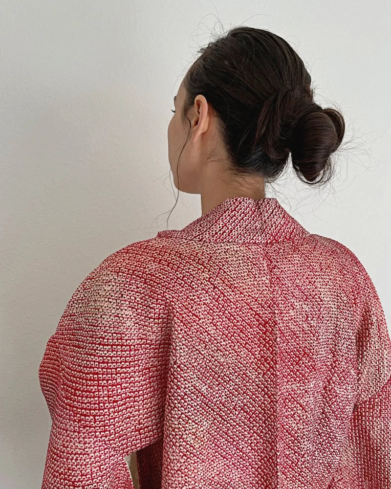 Red Orchid  Shibori Haori Kimono Jacket