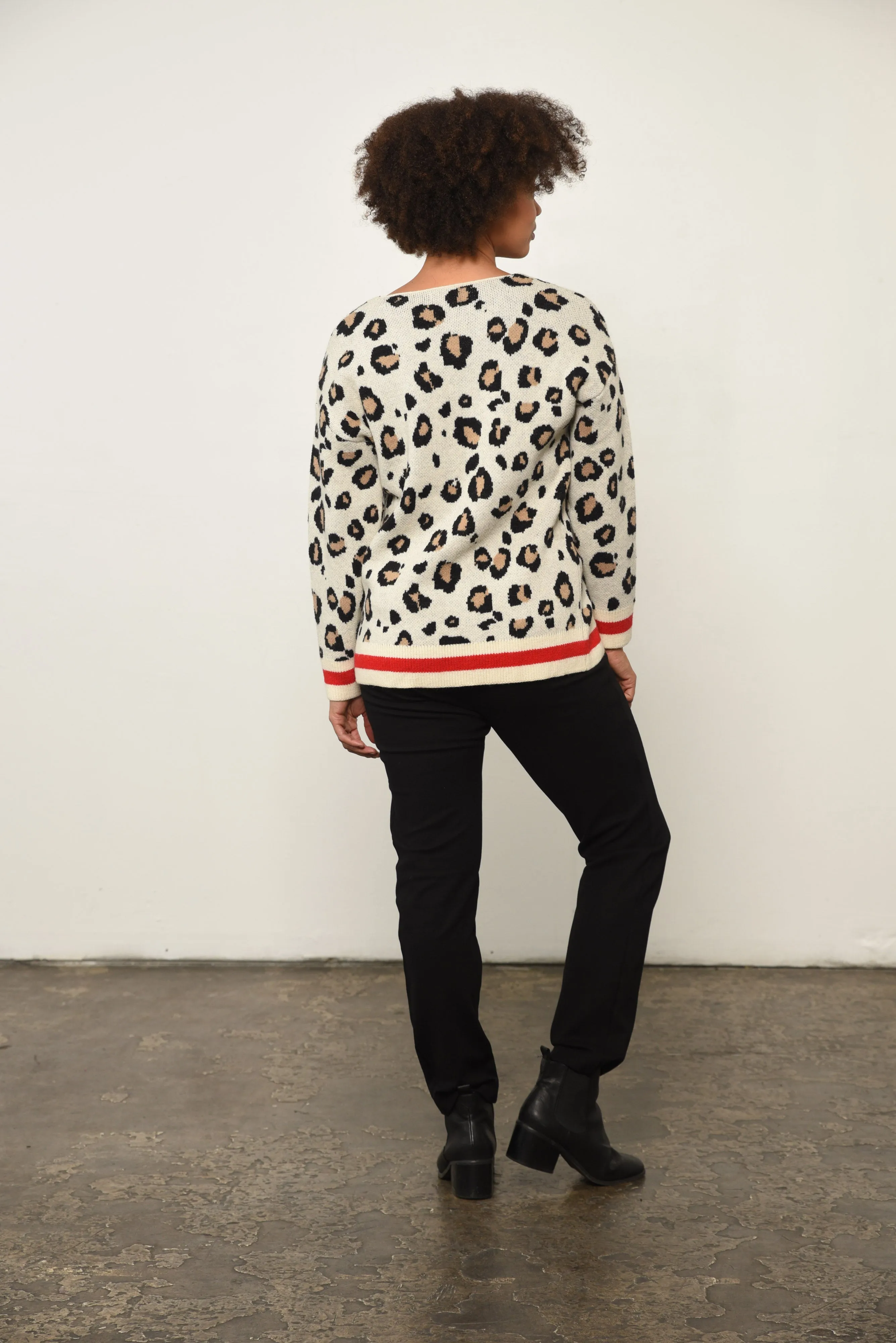 Red Stripe Snow Leopard Animal Print Pullover