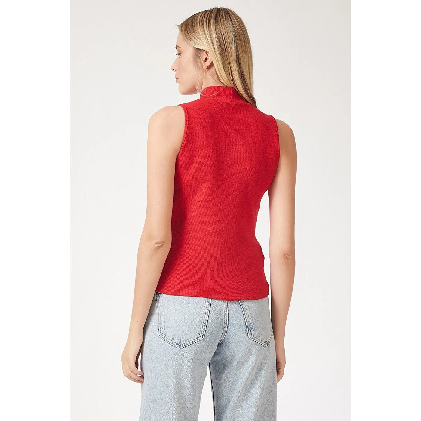 Red Turtleneck Cotton Knitted Blouse