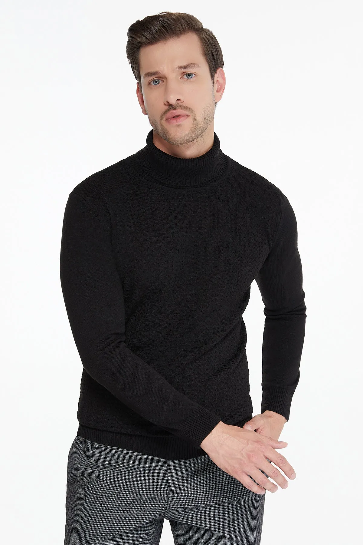 Regular Fit Black Turtleneck Sweater