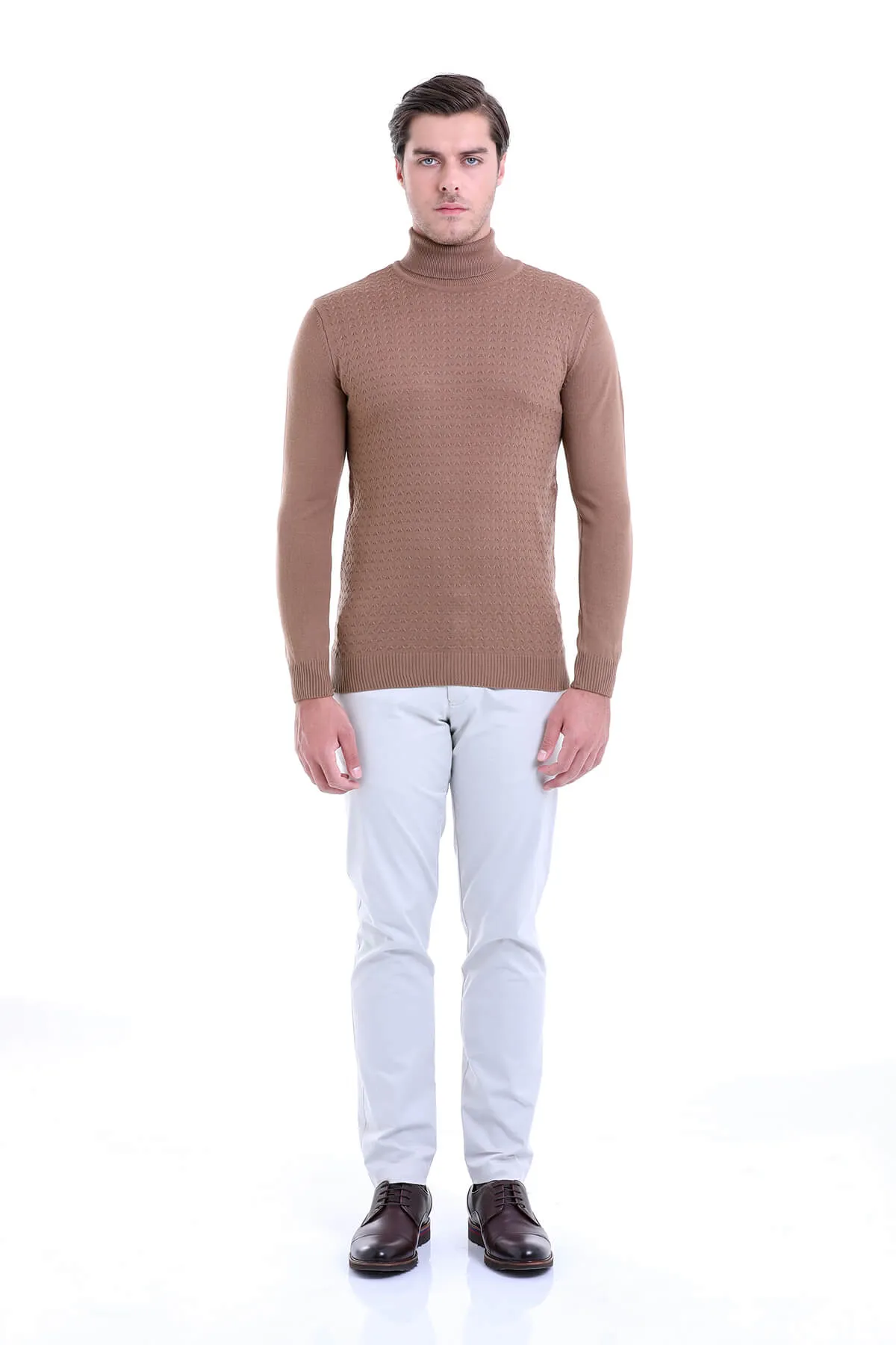 Regular Fit Brown Turtleneck Sweater