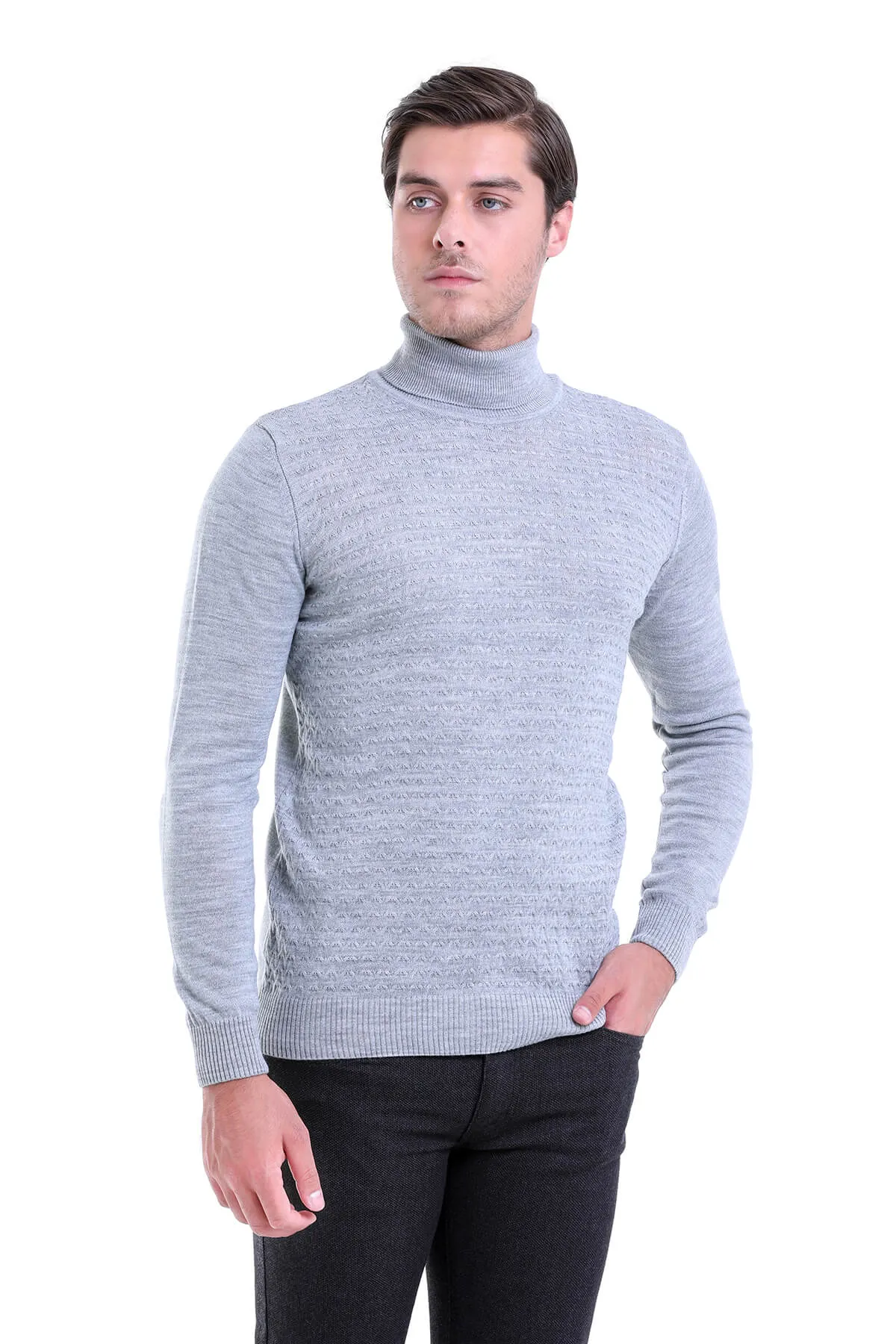 Regular Fit Gray Turtleneck Sweater