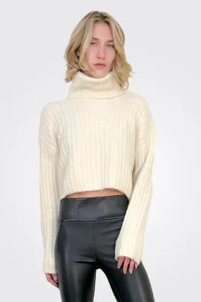 Rib Crop Turtleneck - Ivory