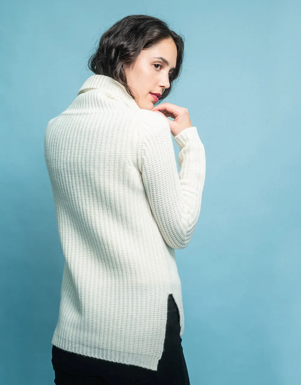 Rib Knit Turtleneck Sweater in Ivory