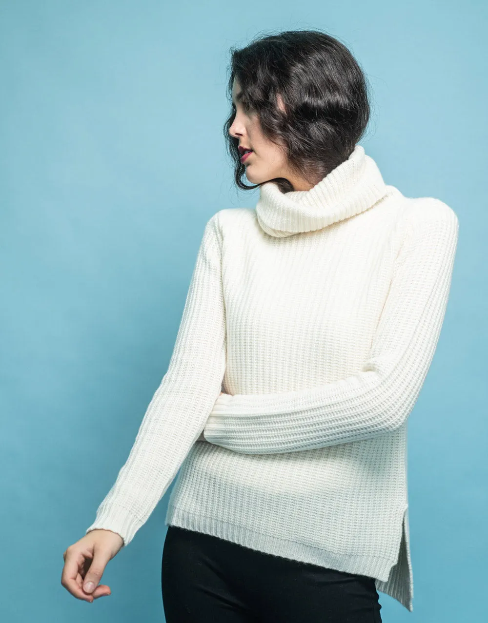 Rib Knit Turtleneck Sweater in Ivory