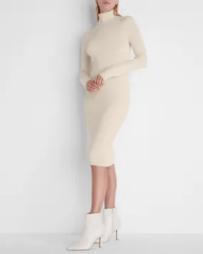 Ribbed Turtleneck Midi Sweater Dress in Sandshell