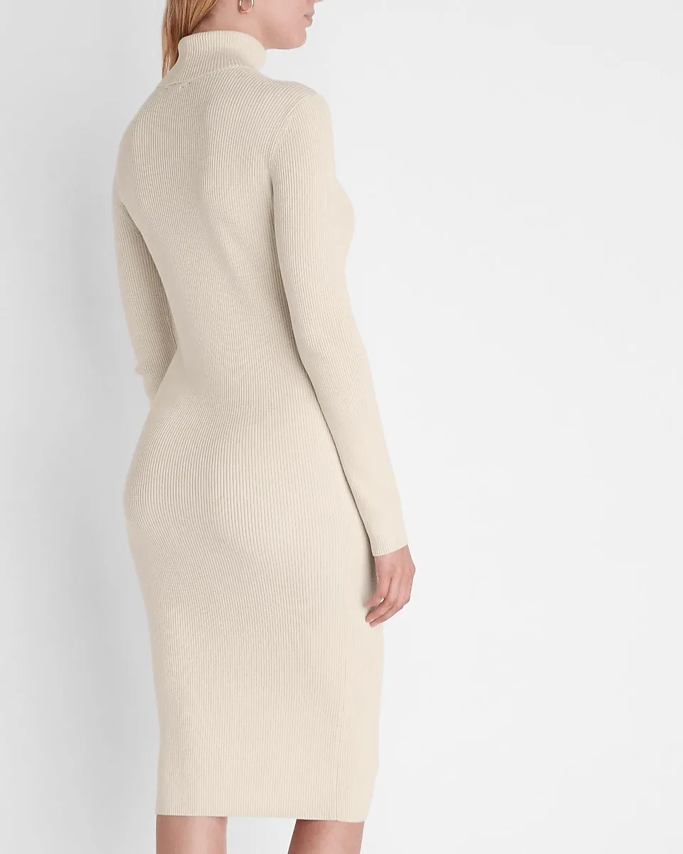 Ribbed Turtleneck Midi Sweater Dress in Sandshell