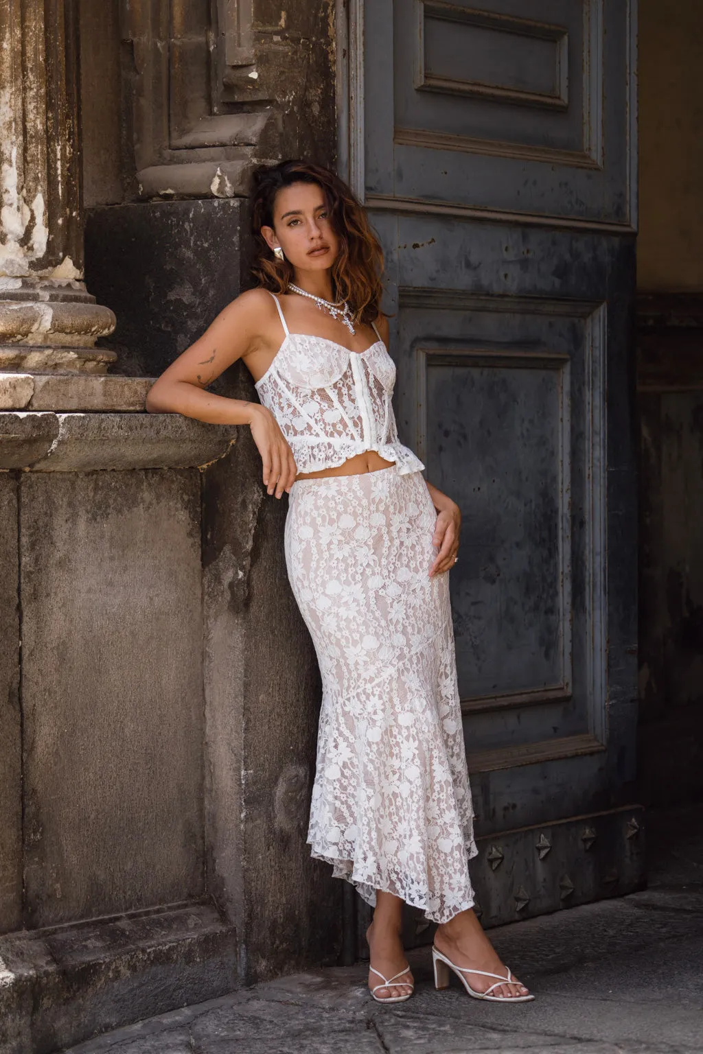 Rosemary White Lace Bustier Top