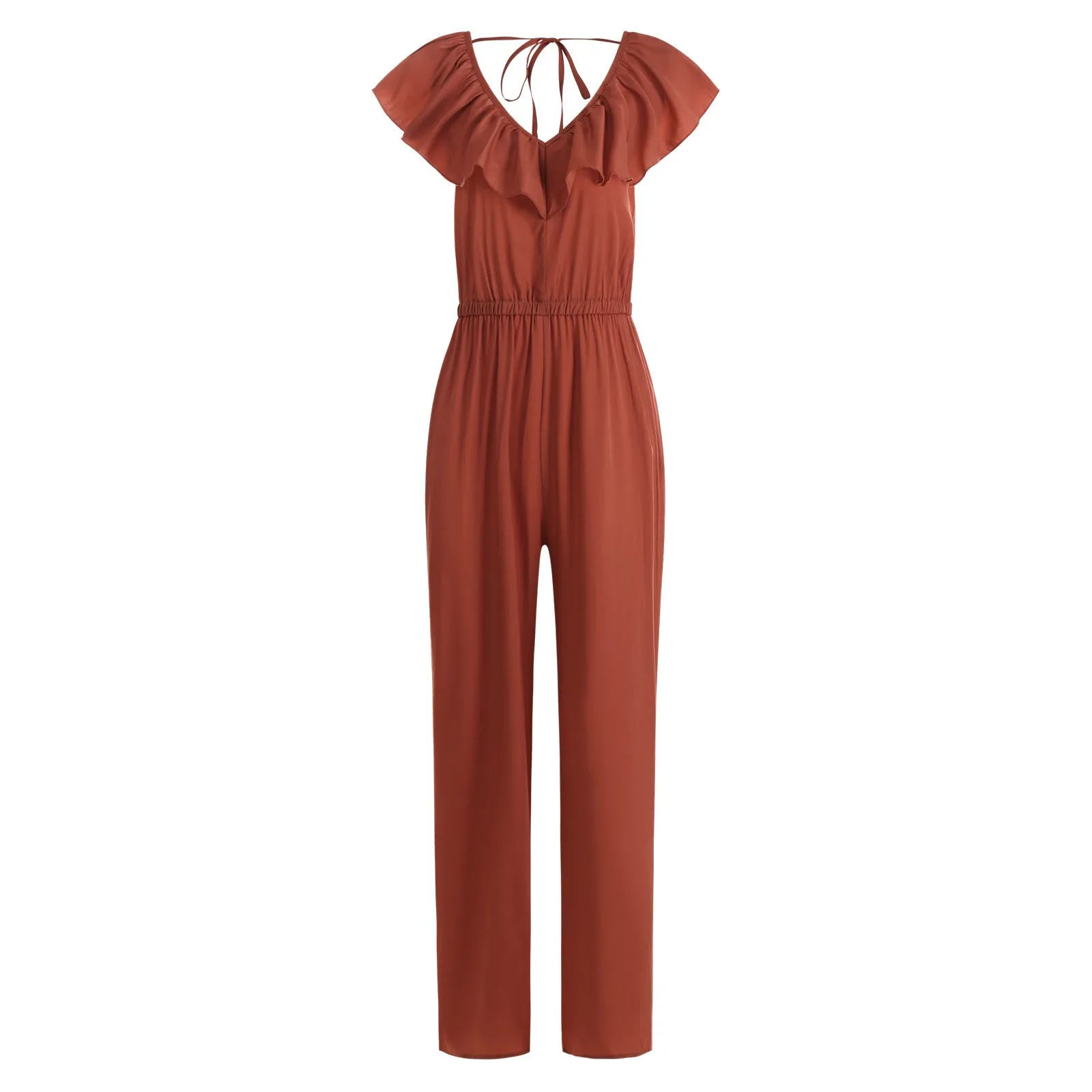 Ruffled V-Neck Jumpsuit - Fern and Oak