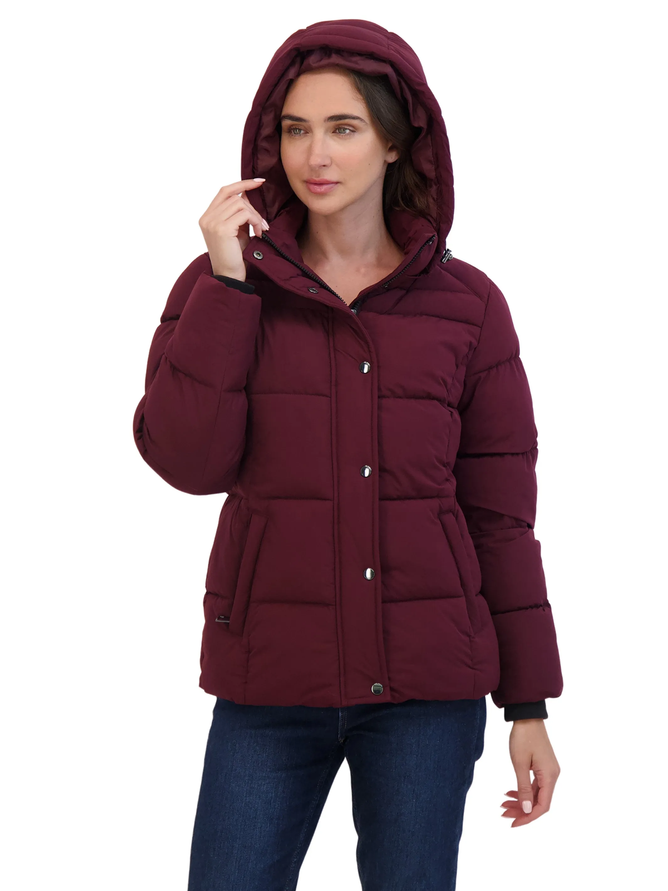 Sebby Collection Women's Short Hooded Stretch Puffer Jacket