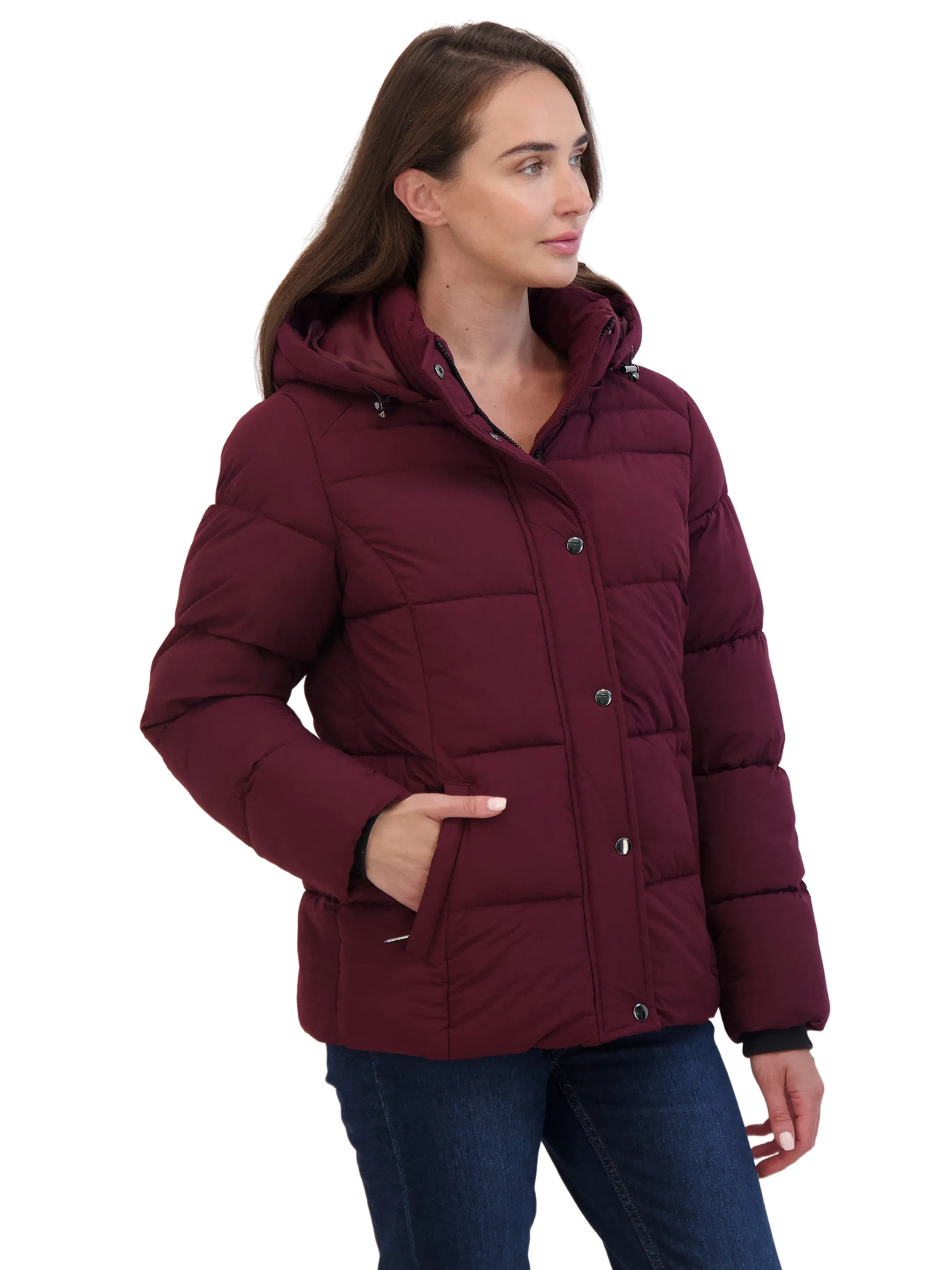 Sebby Collection Women's Short Hooded Stretch Puffer Jacket