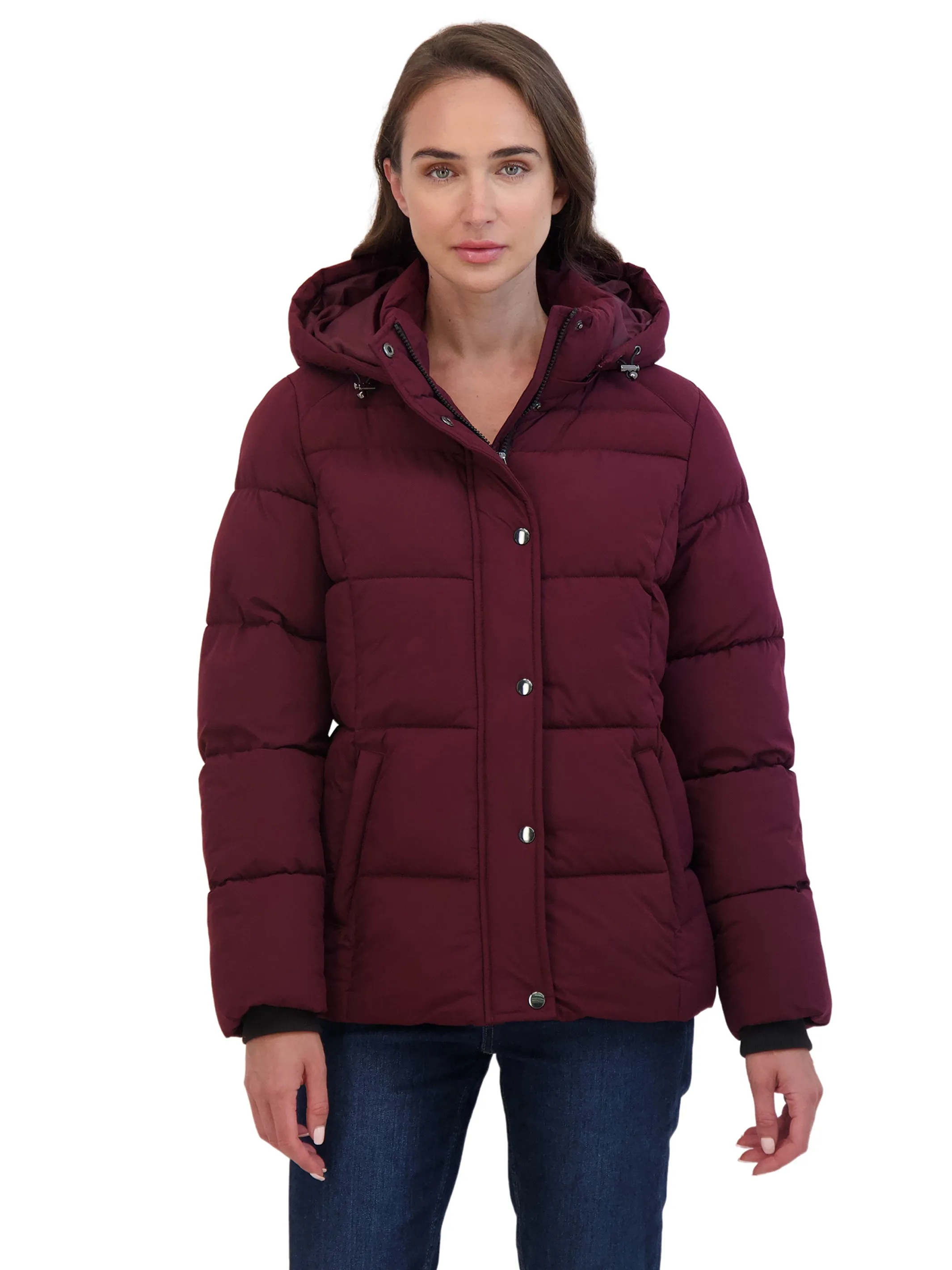 Sebby Collection Women's Short Hooded Stretch Puffer Jacket