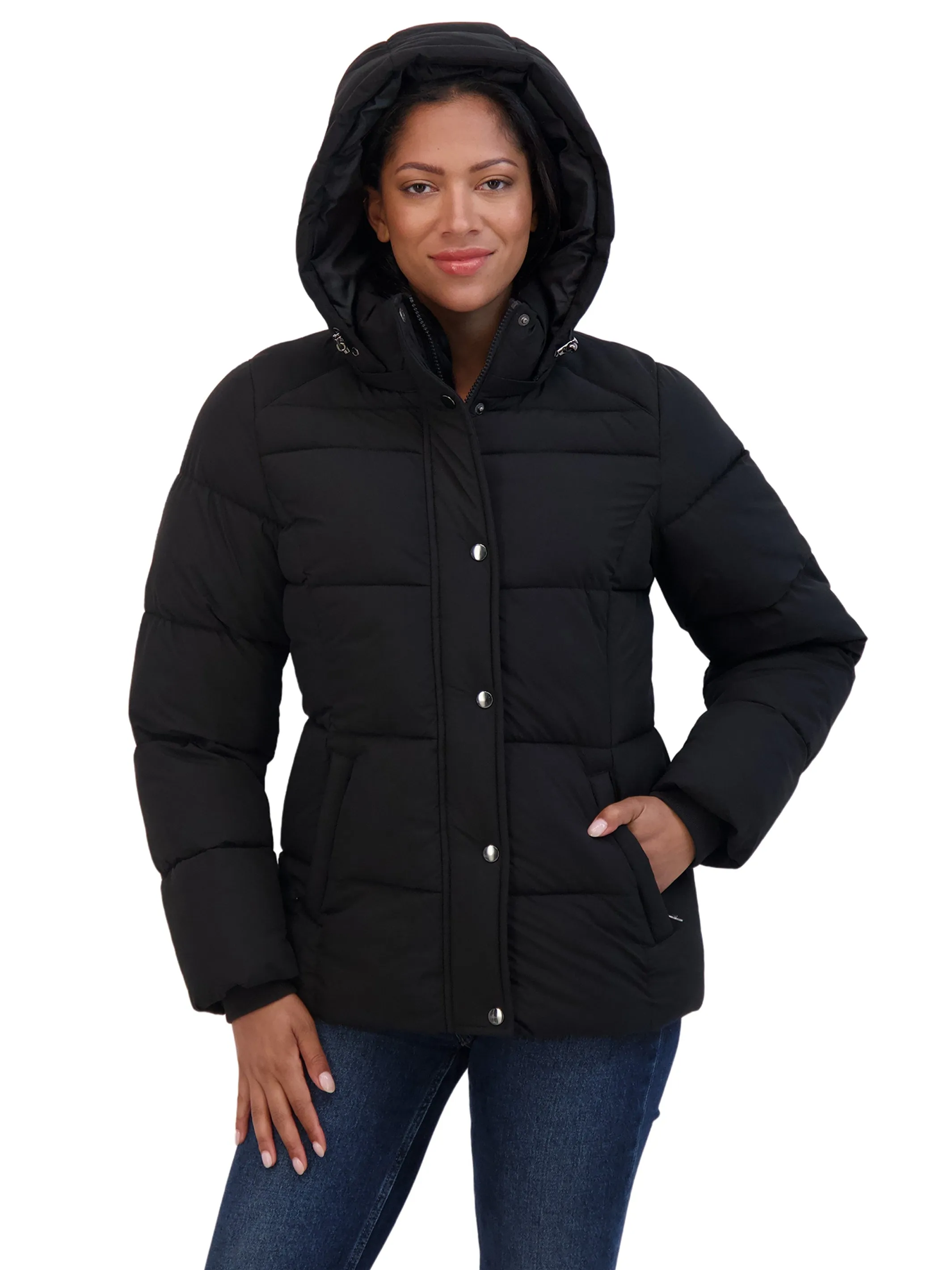 Sebby Collection Women's Short Hooded Stretch Puffer Jacket