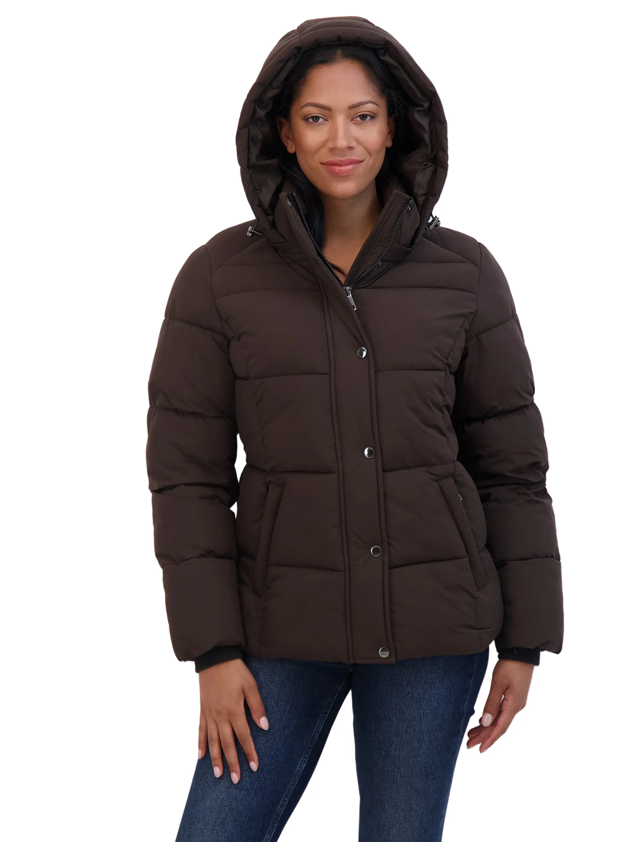 Sebby Collection Women's Short Hooded Stretch Puffer Jacket