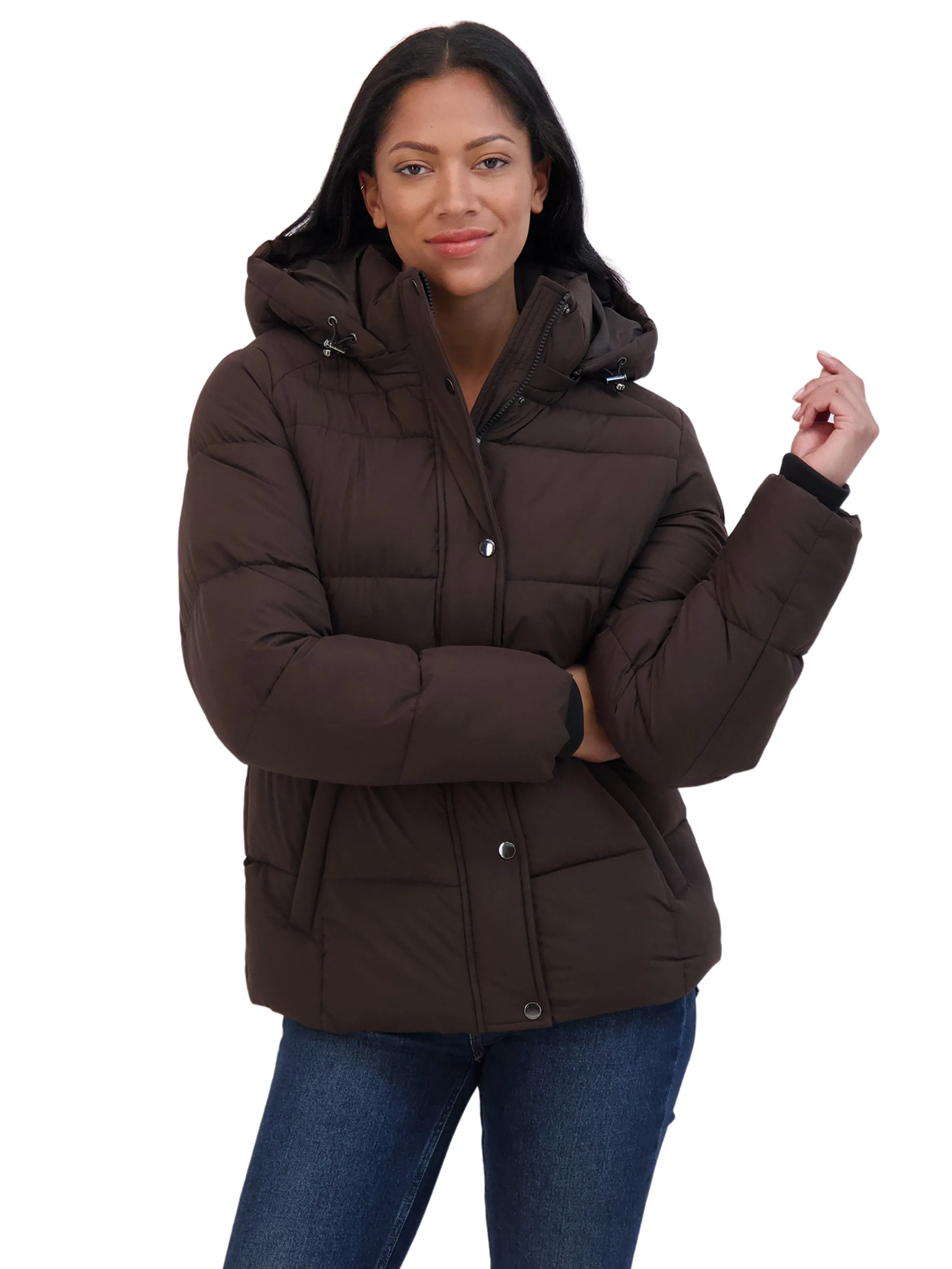 Sebby Collection Women's Short Hooded Stretch Puffer Jacket