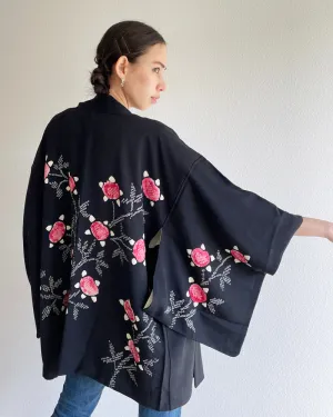 Shibori Flower Black Haori Kimono Jacket