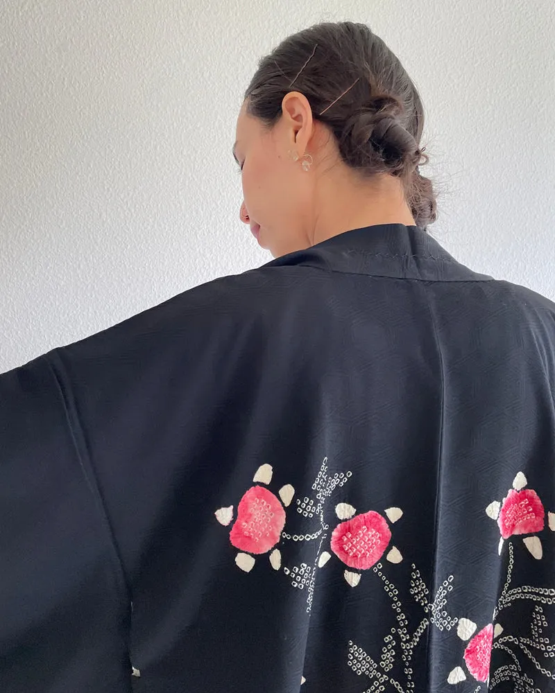 Shibori Flower Black Haori Kimono Jacket