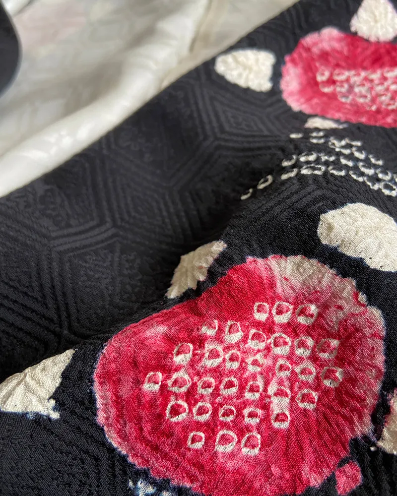 Shibori Flower Black Haori Kimono Jacket