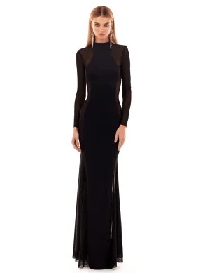 Showstopper black dress with semi-transparent inserts