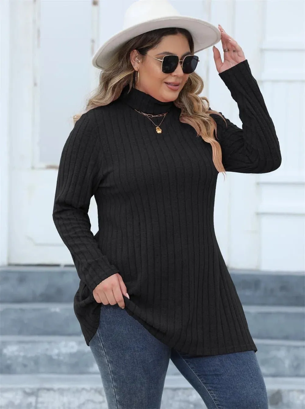 Side Split Ribbed Knit Shirt