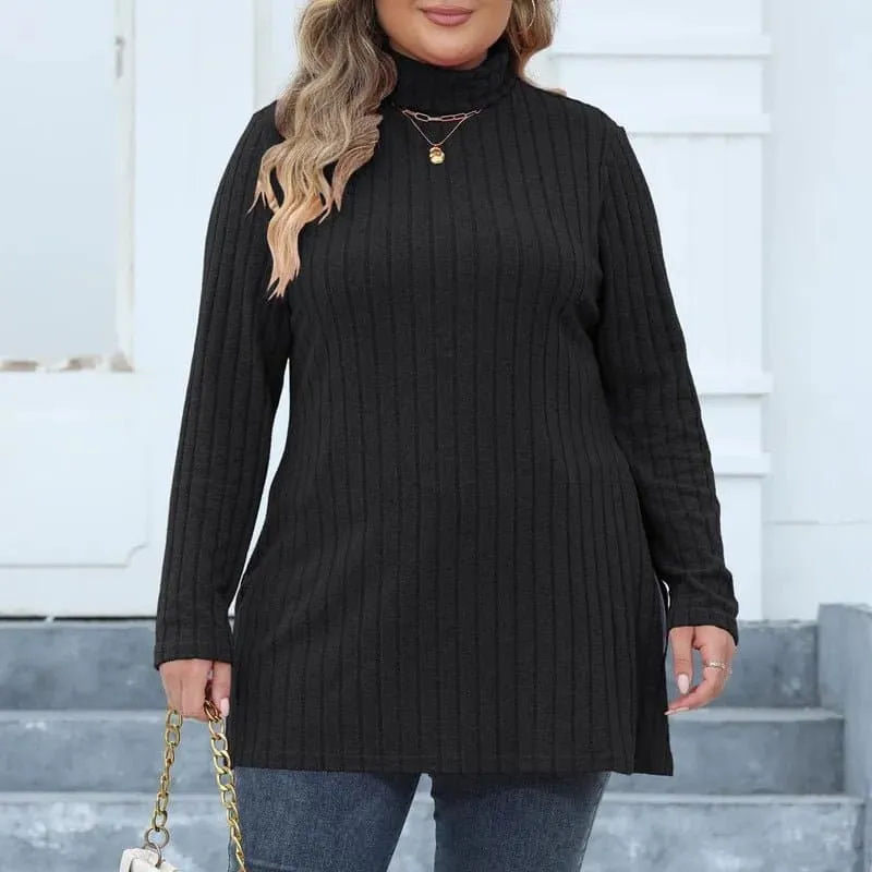 Side Split Ribbed Knit Shirt