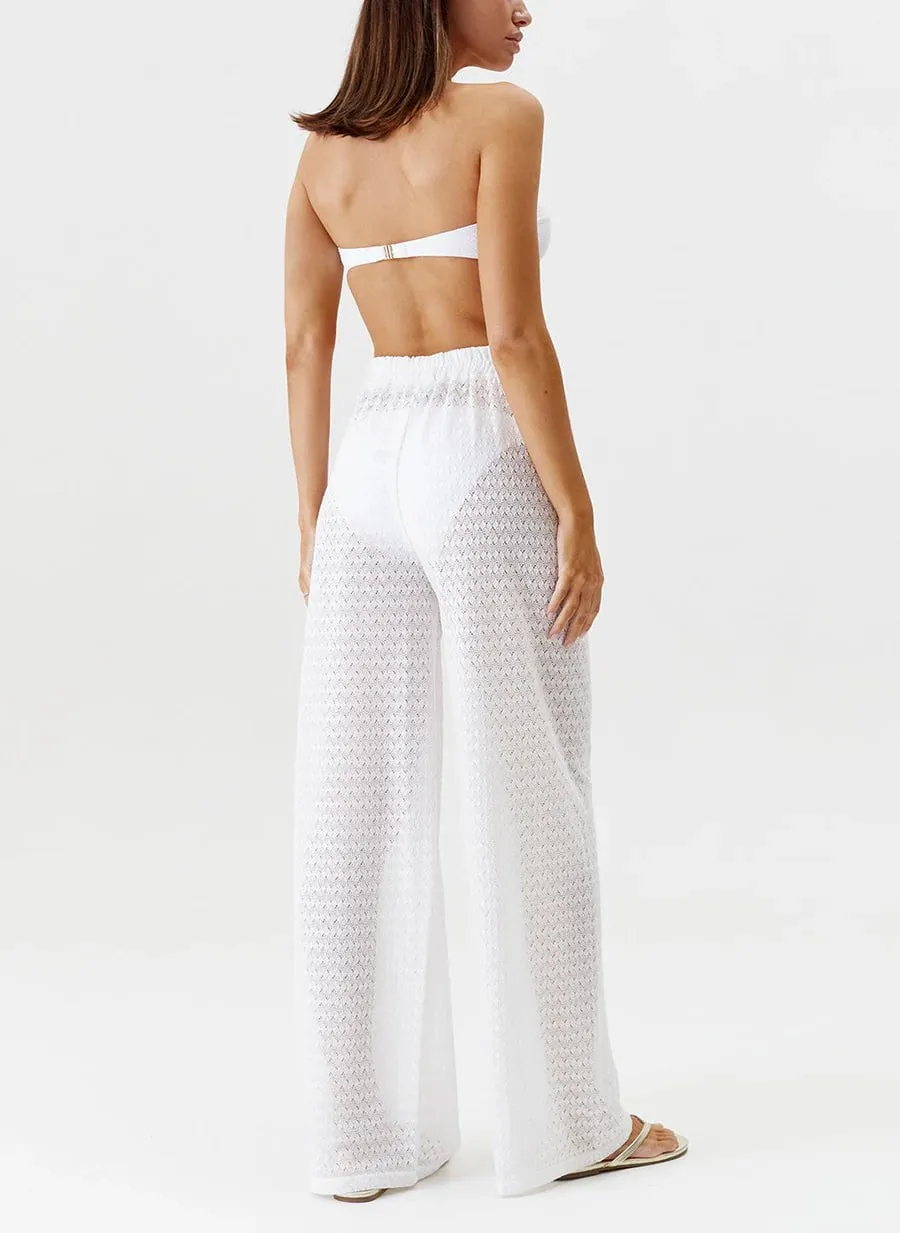 Sienna Elasticated Waist Flared Knit Pants White