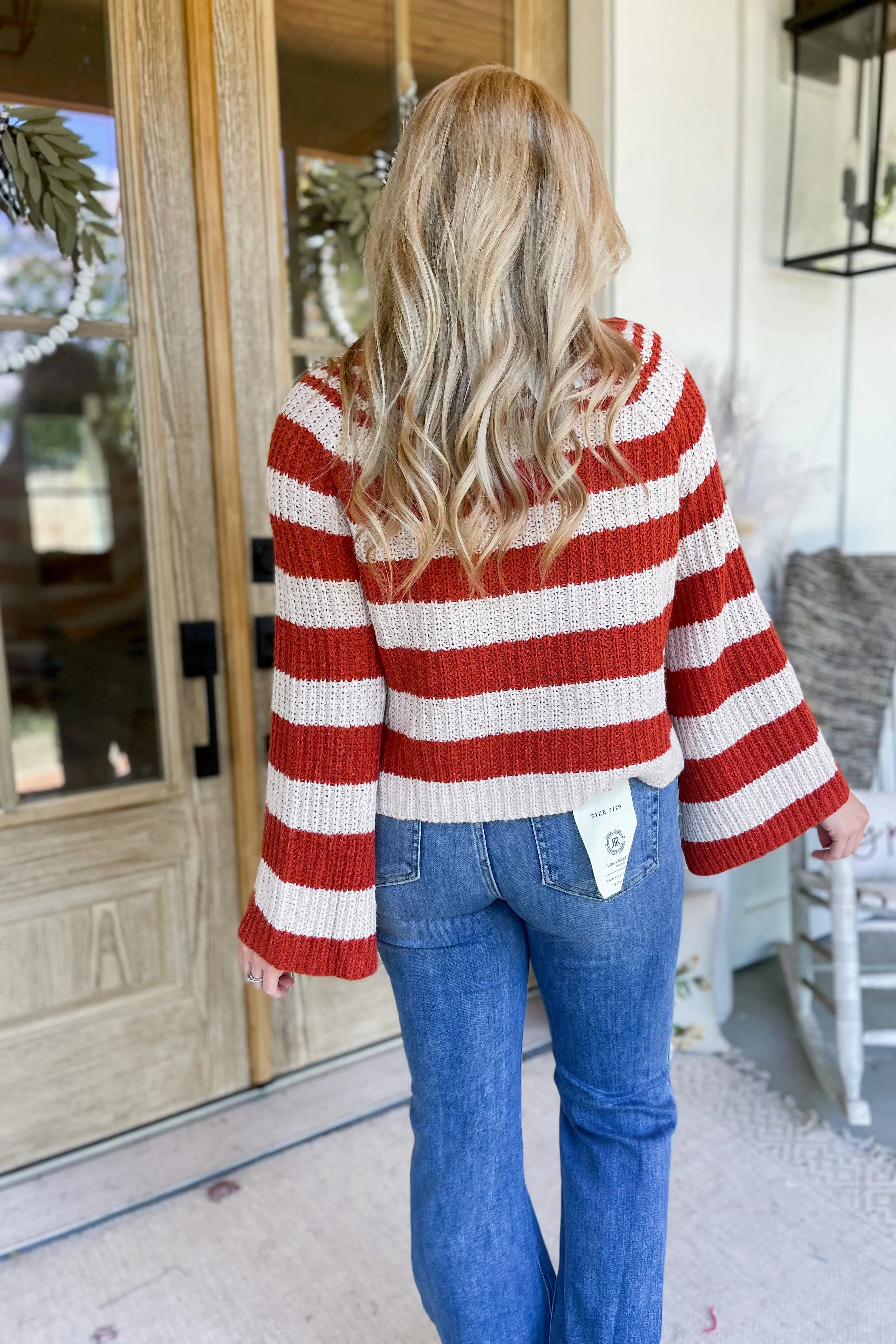 Sienna Striped Long Sleeve Pullover Notched Sweater *FINAL SALE*