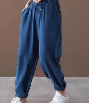 Silk cotton Thin Denim Summer Loose Wide Leg Women Casual Pants Elastic Waist WG05131