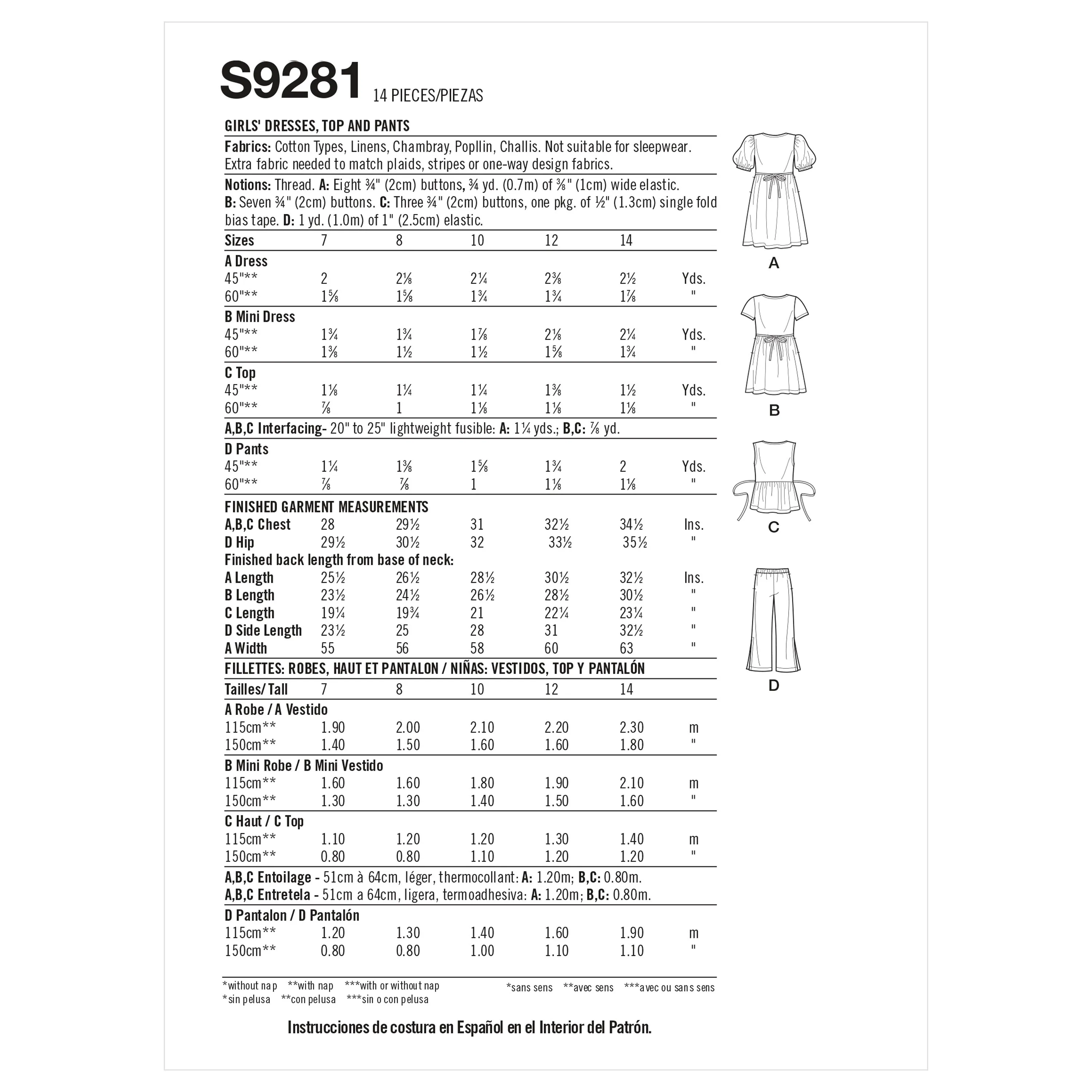 Simplicity Pattern 9281 Girls' Dresses, Top & Pants