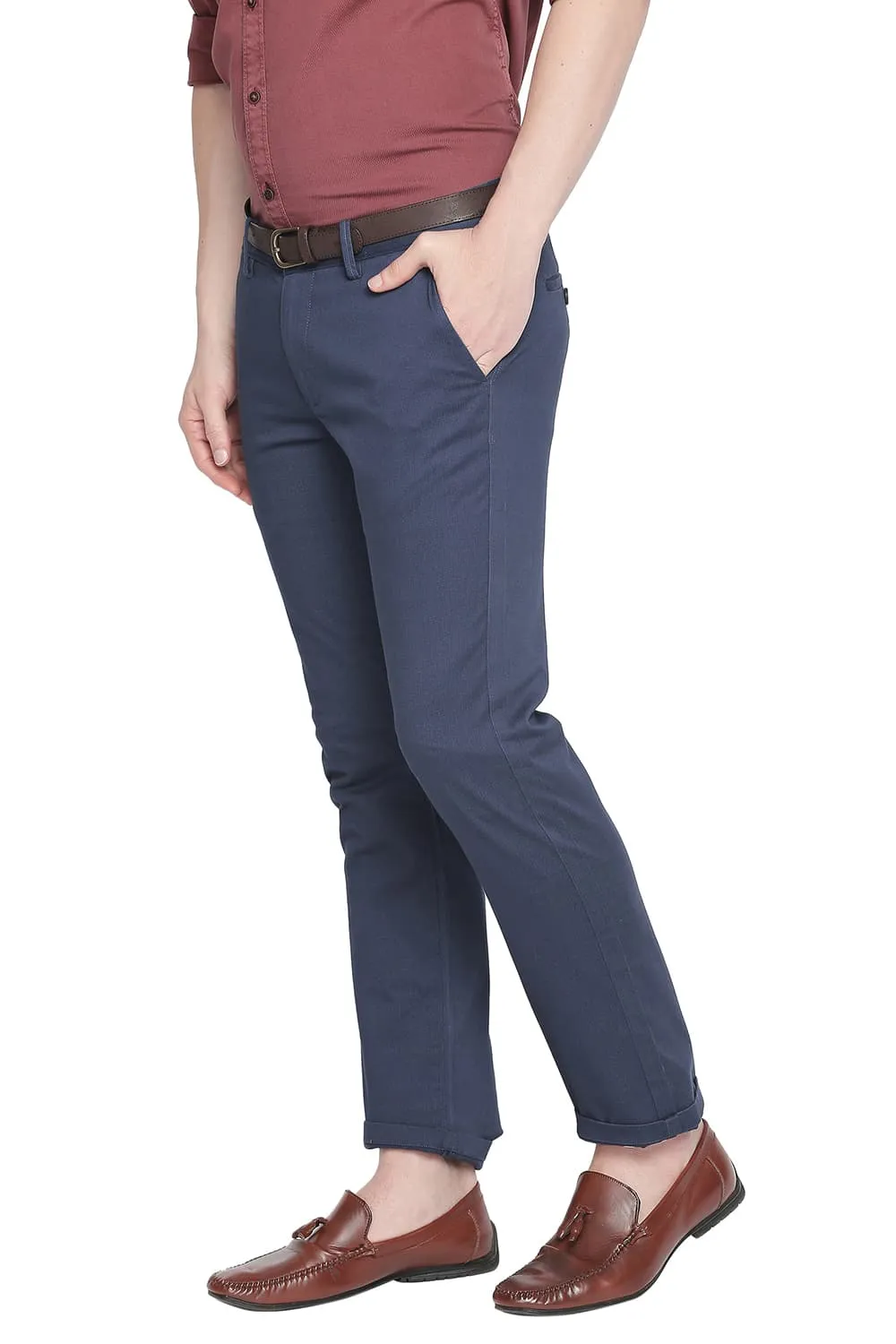 Slim Fit Printed Stretch Trouser With Belt