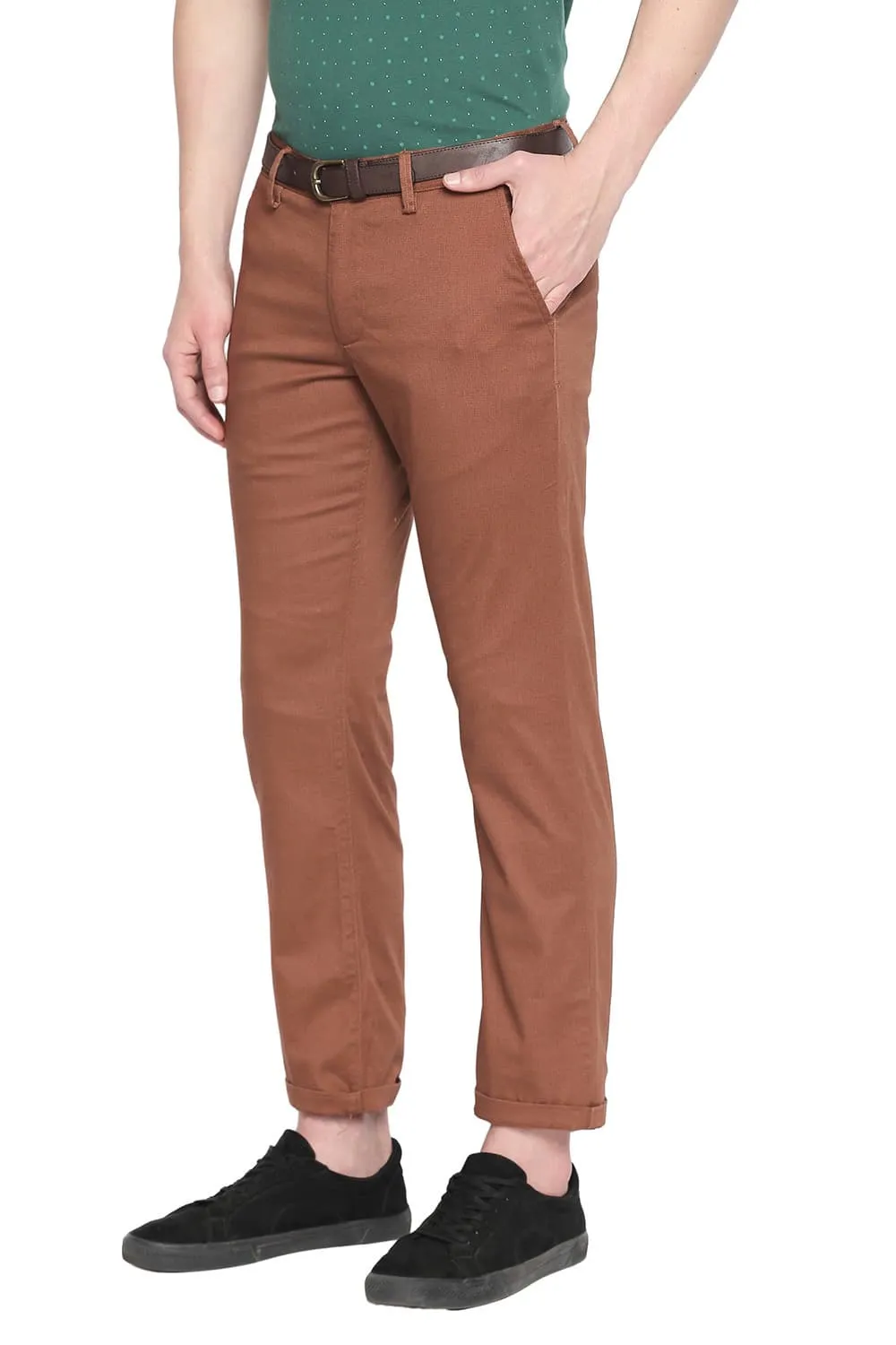 Slim Fit Printed Stretch Trouser With Belt