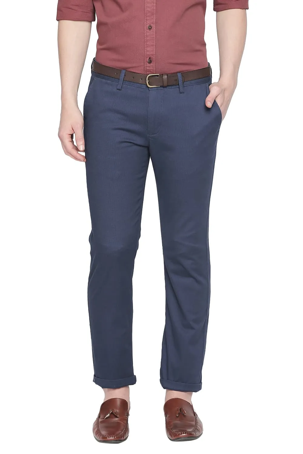 Slim Fit Printed Stretch Trouser With Belt