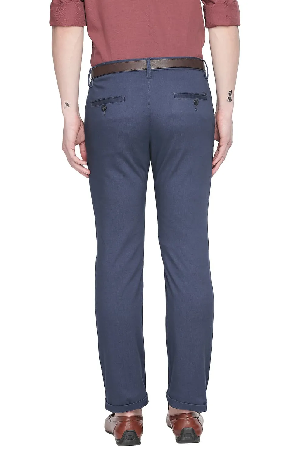 Slim Fit Printed Stretch Trouser With Belt