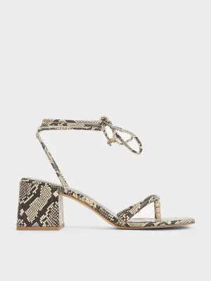 Snake Print Lace Up Block Heel Sandals