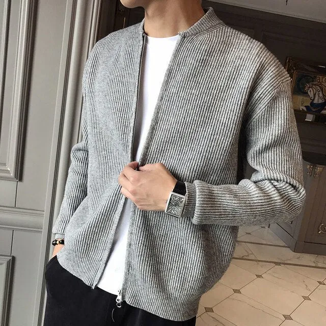 Solid Color Zipper Casual Cardigan