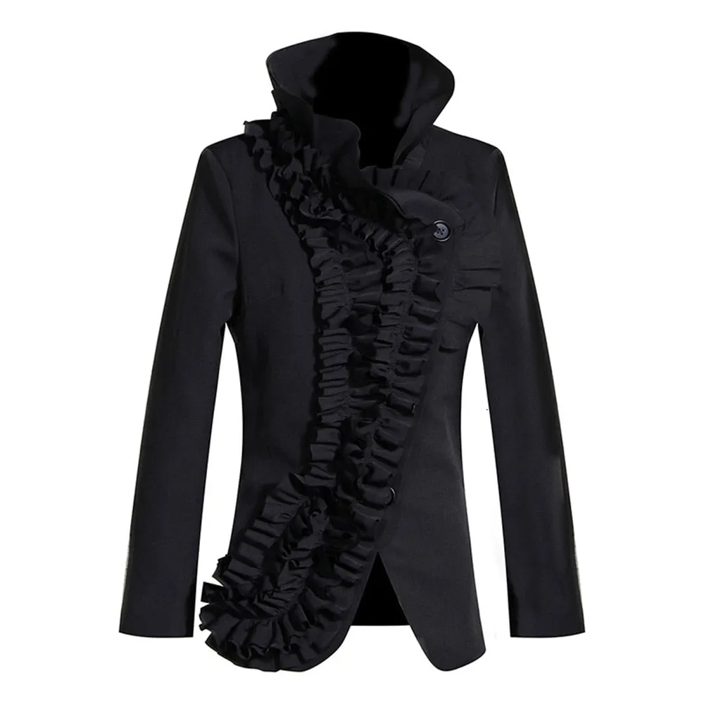 Solid Folds Jackets For Women Stand Collar Long Sleeve Patchwork Single Breasted Casual Slim Jacket Female Fashion