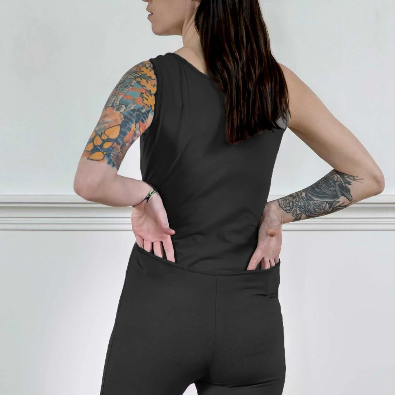 Soy French Terry Black Sleeveless Union Suit | Women's Full Bodysuit | MoonEaze™