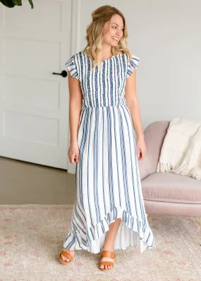 Striped Smocked Hi-Lo Maxi Dress