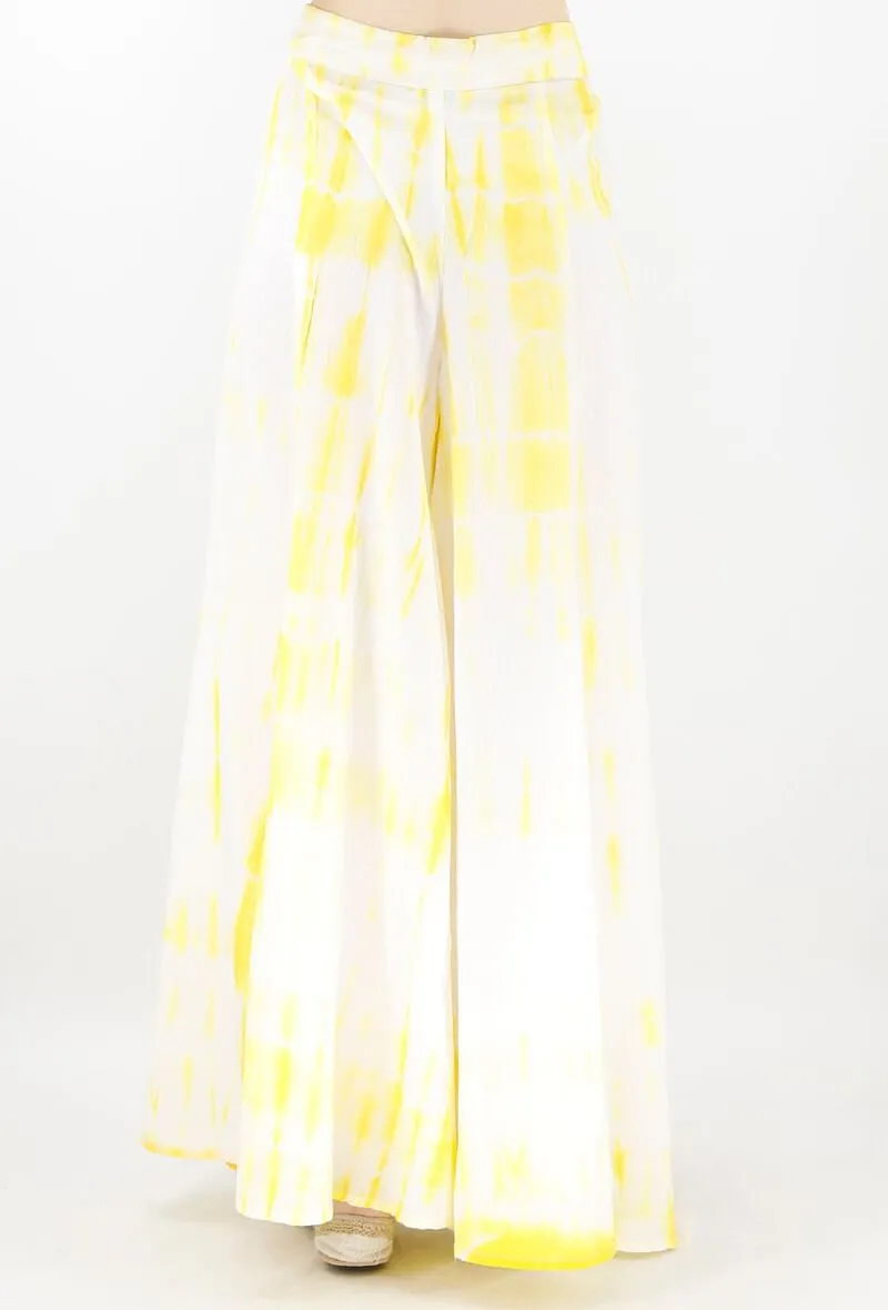 Summer Yellow And White Tie And Dye Cotton Palazzo