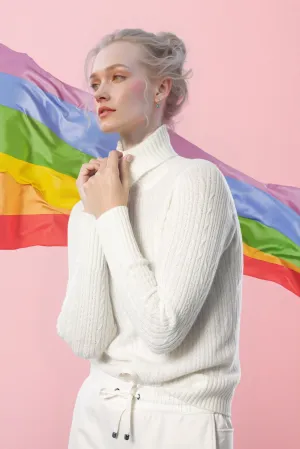 Sustainable Cashmere Cable Knit Sweater - White