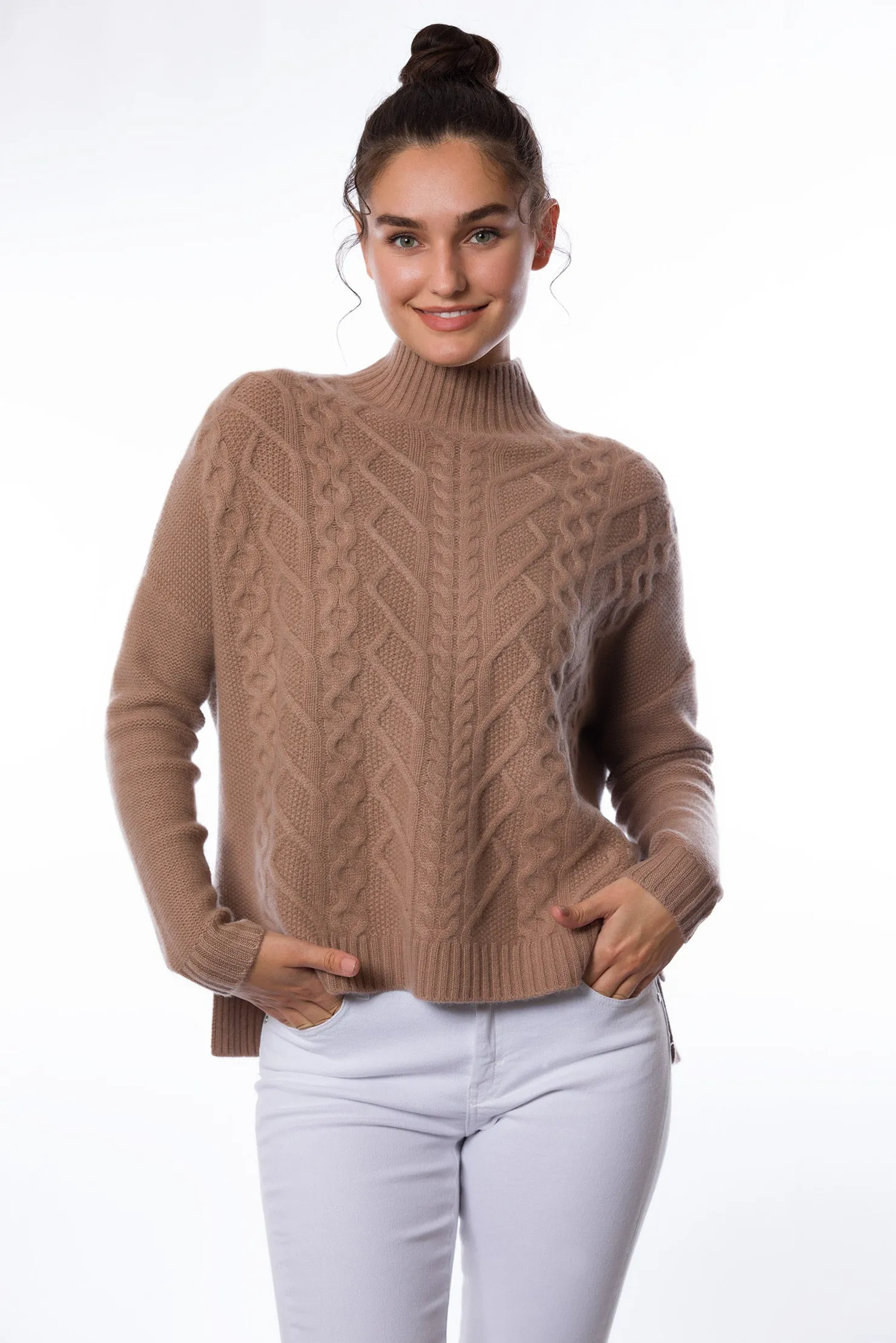 Sustainable Cashmere Loose Fit Cable Sweater - Modern Camel