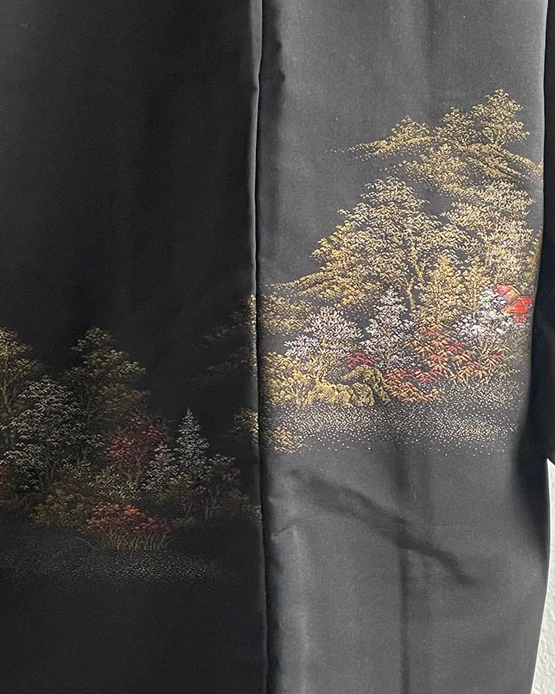 Temple in the Forest Black Haori Kimono Jacket