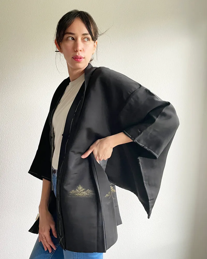 Temple in the Forest Black Haori Kimono Jacket