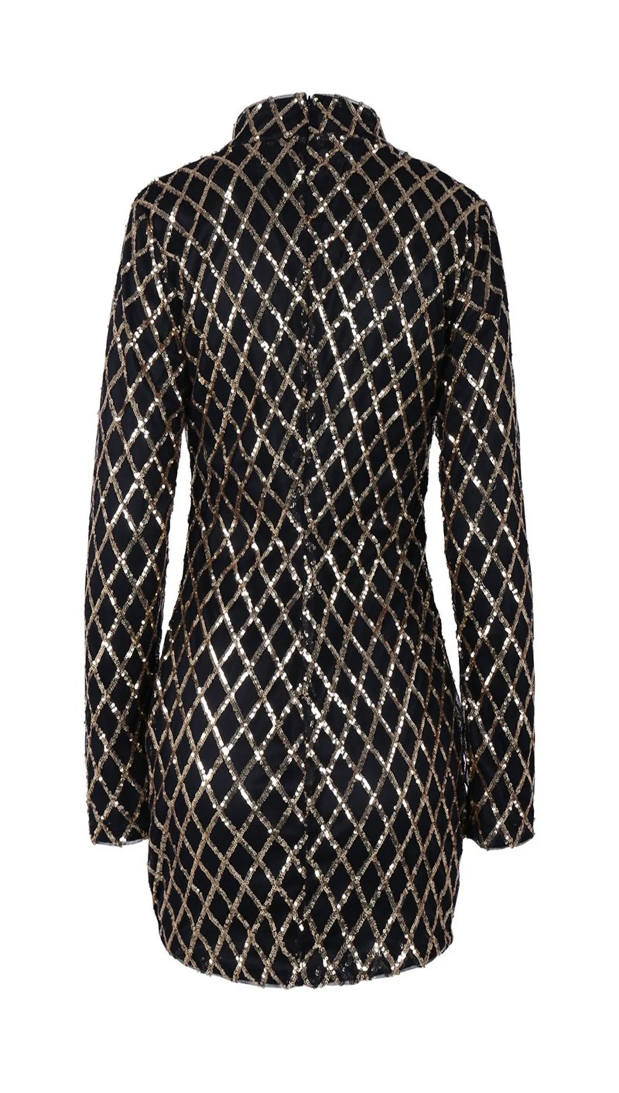 The Natalie Long Sleeved Criss Cross Sequin Turtleneck Dress Black