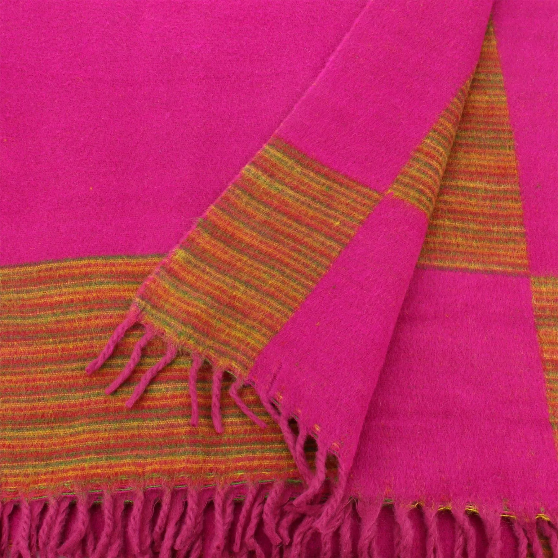 Tibetan Wool Blend Shawl Blanket - Pink with Sunset Reverse