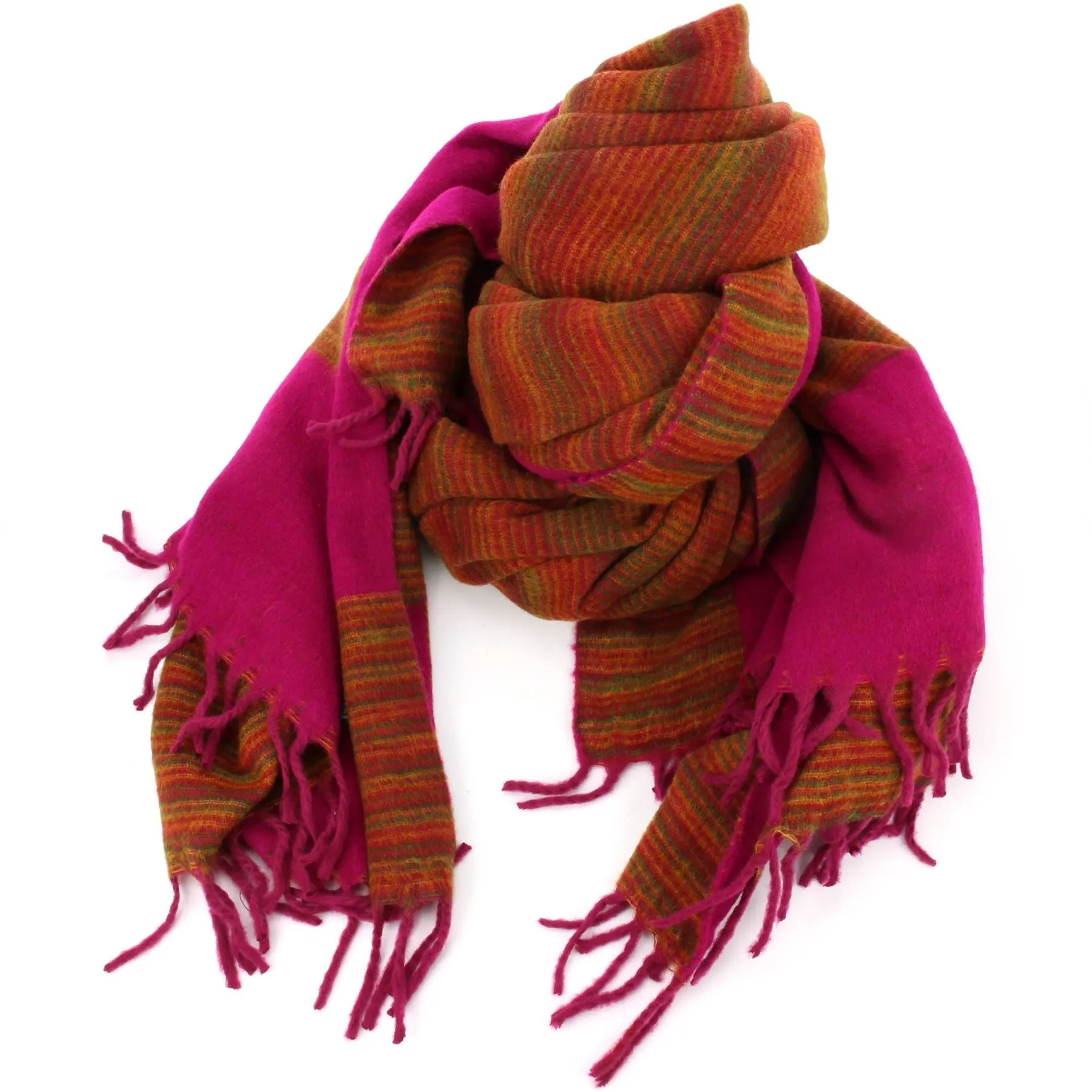 Tibetan Wool Blend Shawl Blanket - Pink with Sunset Reverse